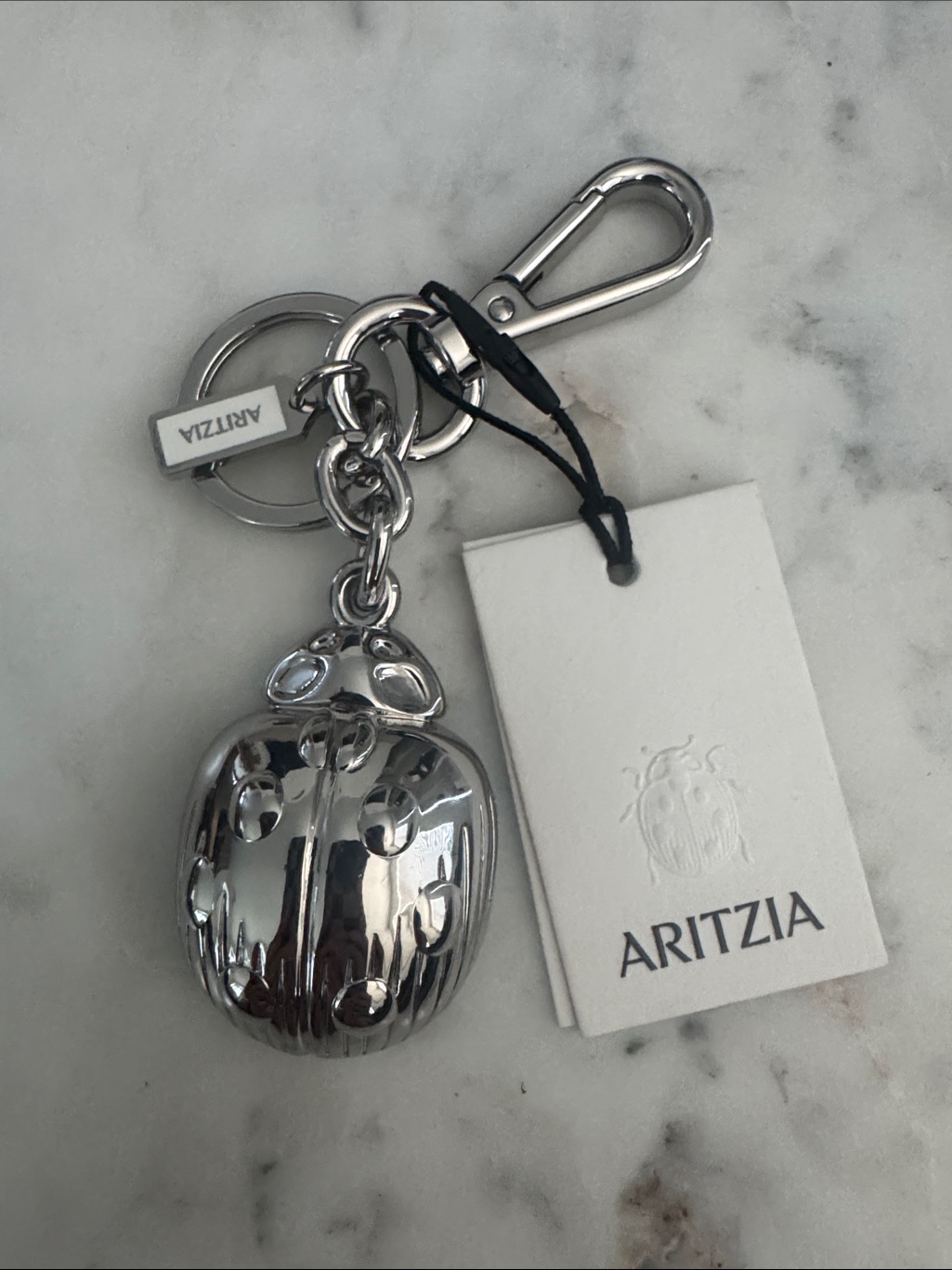 Aritzia Silver Metallic Ladybug Key  Card Holder Charm